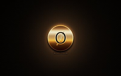 Omni glitter logo, cryptocurrency, grid metal background, Omni, creative, cryptocurrency signs, Omni logo