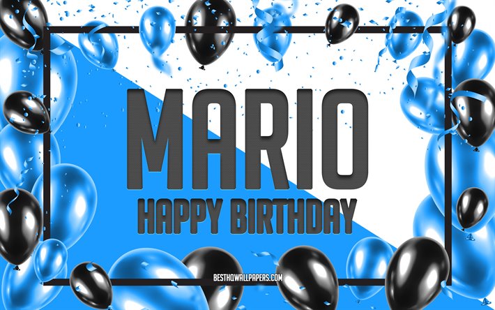 Happy Birthday Mario, Birthday Balloons Background, Mario, wallpapers with names, Mario Happy Birthday, Blue Balloons Birthday Background, greeting card, Mario Birthday