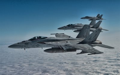 Boeing FA-18EF Super Hornet, sky, American Army, two fighters, US Navy, Boeing, combat aircraft, US Army