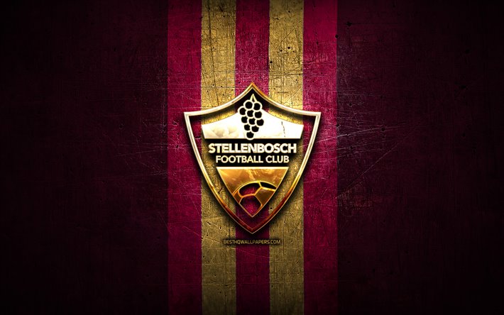 Stellenbosch FC, golden logotyp, Premier Soccer League, lila metall bakgrund, fotboll, Stellenbosch, PSL, South African football club, Stellenbosch logotyp, Sydafrika
