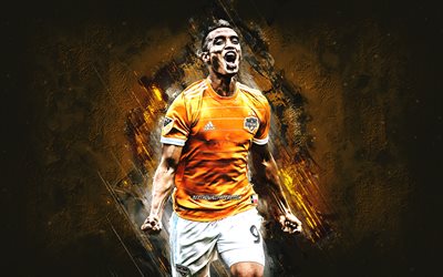 Mauro Manotas, Houston Dynamo, MLS, portrait, orange stone background, Colombian footballer, Major League Soccer, football