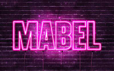 Mabel, 4k, wallpapers with names, female names, Mabel name, purple neon lights, horizontal text, picture with Mabel name