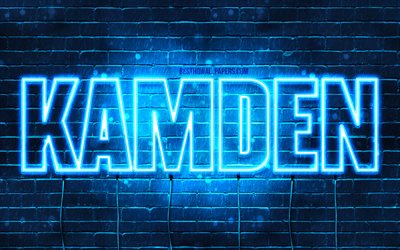 Kamden, 4k, wallpapers with names, horizontal text, Kamden name, blue neon lights, picture with Kamden name