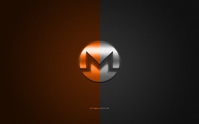 Monero logo, metal emblem, orange-gray carbon texture, cryptocurrency, Monero, finance concepts