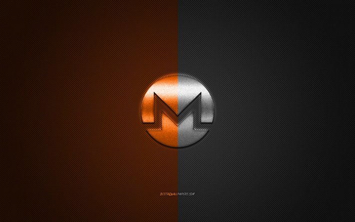 Monero logotipo, emblema de metal, laranja-cinza textura de carbono, cryptocurrency, Monero, conceitos de finan&#231;as