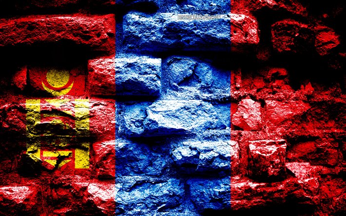 Imp&#233;rio da Mong&#243;lia, grunge textura de tijolos, Bandeira da Mong&#243;lia, bandeira na parede de tijolos, Mong&#243;lia, bandeiras de pa&#237;ses Asi&#225;ticos