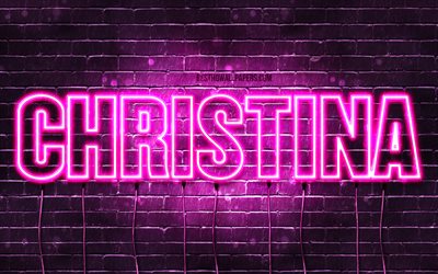 Christina, 4k, wallpapers with names, female names, Christina name, purple neon lights, horizontal text, picture with Christina name