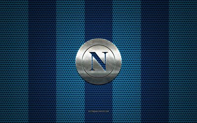 SSC Napoli شعار, الإيطالي لكرة القدم, شعار معدني, الأزرق شبكة معدنية خلفية, SSC Napoli, دوري الدرجة الاولى الايطالي, نابولي, إيطاليا, كرة القدم