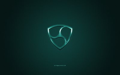NEM logo, metal emblem, green carbon texture, cryptocurrency, NEM, finance concepts