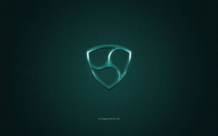 NEM logotipo, emblema de metal, verde textura de carbono, cryptocurrency, NEM, conceitos de finan&#231;as