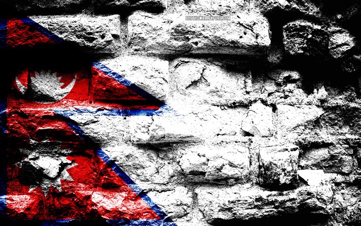 Imp&#233;rio do Nepal, grunge textura de tijolos, Bandeira do Nepal, bandeira na parede de tijolos, Nepal, bandeiras de pa&#237;ses Asi&#225;ticos