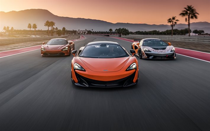 McLaren 720S, 2020, McLaren 600LT, McLaren 620R, racing cars, sports cars, new orange 600LT, new orange 720S, British sports cars, McLaren