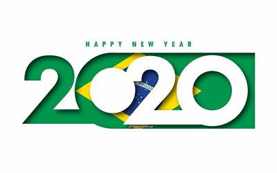 البرازيل عام 2020, علم البرازيل, خلفية بيضاء, سنة جديدة سعيدة البرازيل, الفن 3d, 2020 المفاهيم, 2020 السنة الجديدة, 2020 علم البرازيل