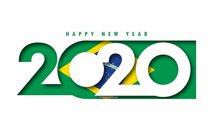 2020年のブラジル, フラグのブラジル, 白背景, 謹んで新年のブラジル, 3dアート, 2020年までの概念, ブラジルフラグ, 2020年の新年, 2020年のブラジルフラグ