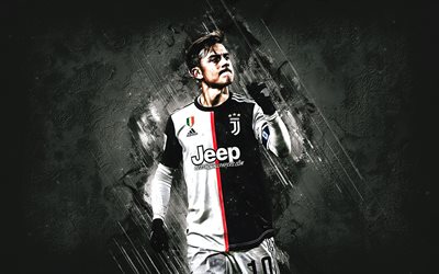 Paulo Dybala, Argentinean football player, Juventus FC, portrait, gray stone background, Serie A, Italy, football