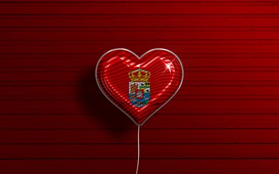J&#39;aime Avila, 4k, des ballons r&#233;alistes, un fond en bois rouge, le Jour d&#39;Avila, les provinces espagnoles, le drapeau d&#39;Avila, l&#39;Espagne, le ballon avec le drapeau, les Provinces d&#39;Espagne, Avila