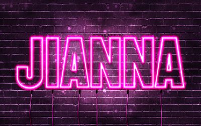 Jianna, 4k, des fonds d&#39;&#233;cran avec des noms, des noms f&#233;minins, le nom de Jianna, des n&#233;ons violets, Jianna Anniversaire, Joyeux Anniversaire Jianna, des noms f&#233;minins italiens populaires, une photo avec le nom de Jianna