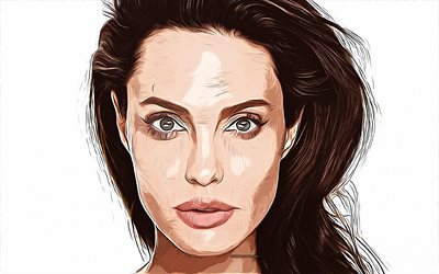 Angelina Jolie, 4k, vekt&#246;r sanatı, Angelina Jolie &#231;izimi, yaratıcı sanat, Angelina Jolie sanatı, vekt&#246;r &#231;izimi, Angelina Jolie portresi