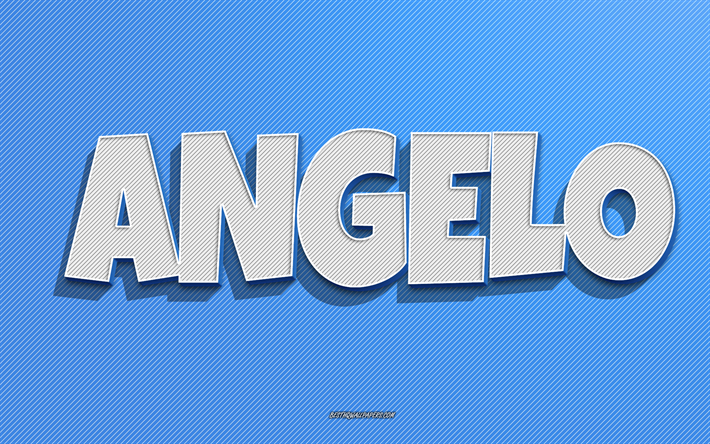 Angelo, fond de lignes bleues, fonds d&#39;&#233;cran avec noms, nom Angelo, noms masculins, carte de voeux Angelo, dessin au trait, photo avec nom Angelo