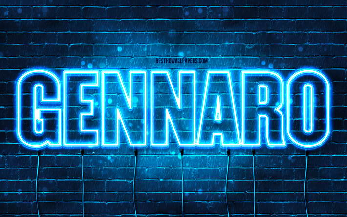 Gennaro, 4k, pap&#233;is de parede com nomes, Nome Gennaro, luzes de neon azuis, Anivers&#225;rio Gennaro, Feliz Anivers&#225;rio Casio, nomes masculinos italianos populares, foto com nome Gennaro