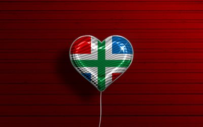 J'aime Groningue, 4k, des ballons réalistes, un fond en bois rouge, le Jour de Groningue, les provinces néerlandaises, le drapeau de Groningue, Pays-Bas, le ballon avec le drapeau, les Provinces des Pays-Bas, Groningue