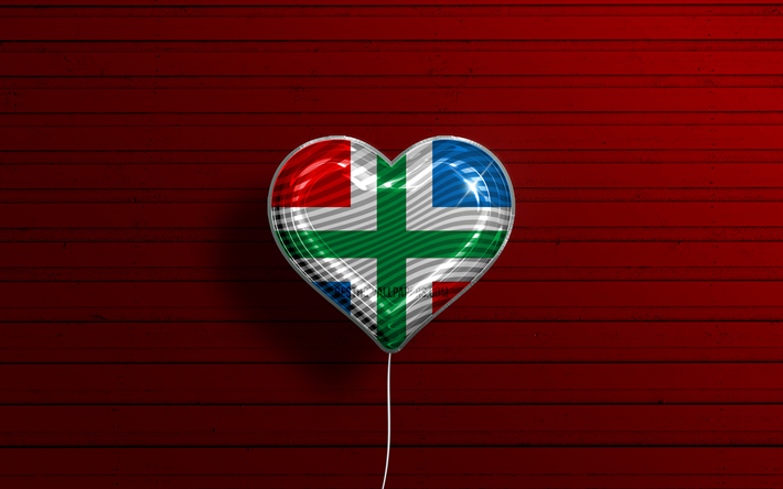 J&#39;aime Groningue, 4k, des ballons r&#233;alistes, un fond en bois rouge, le Jour de Groningue, les provinces n&#233;erlandaises, le drapeau de Groningue, Pays-Bas, le ballon avec le drapeau, les Provinces des Pays-Bas, Groningue