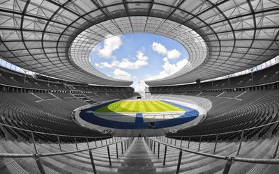 Football stadium, Olympic stadium, Berlin, grass field, Germany, football, sports arenas