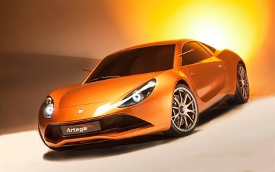 Artega, g&#246;ğs&#252;nden vurulmuş Scalo Superelletra, 2017, İtalyan arabaları, turuncu spor araba