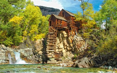Crystal mulino, mulino fiume, rocce, Colorado, USA