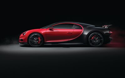 4k, Bugatti Chiron, vista lateral, 2018 carros, vermelho Chiron, hypercars, Bugatti
