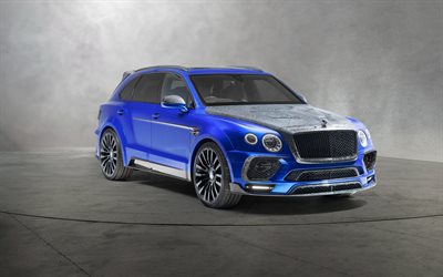 Bentley Bentayga, Mansory, 2018, luxury blue SUV, tuning Bentayga, British cars, blue Bentayga, Bentley