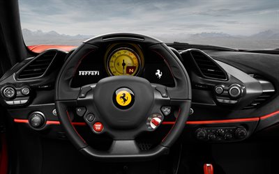 Ferrari 488 Pista, 4k, tableau de bord, tachym&#232;tre, 2018 voitures, hypercars, Ferrari