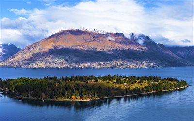 New Zealand, island, lake, mountains, Oceania
