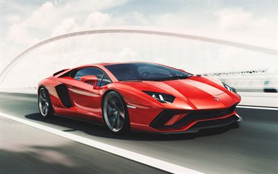 Lamborghini Aventador, 4k, supercars, hypercars, red Aventador, motion blur, Lamborghini