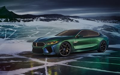 BMW概念M8グランクーペ, 冷凍湖, 2018両, 冬, 4k, M8グランクーペ, BMW