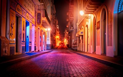 سان خوان, بورتوريكو, رأس المال, ليلة, الشوارع, أضواء, أضواء المدينة