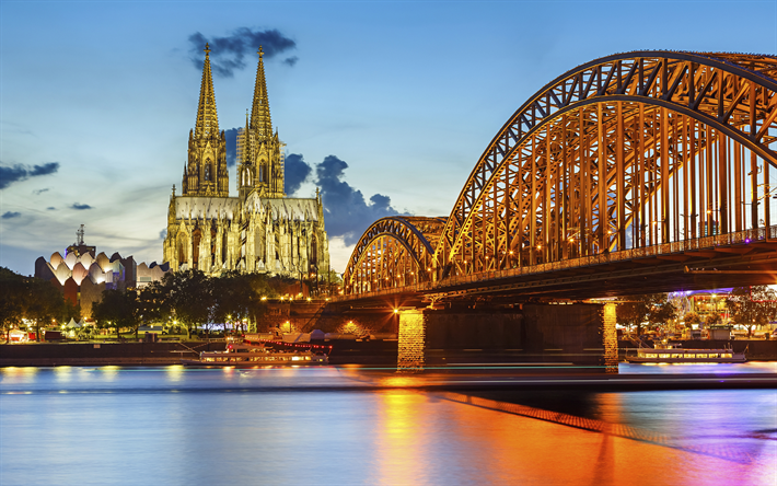 Cologne, des lumi&#232;res, de la Cath&#233;drale de Cologne, pont, Allemagne, Europe