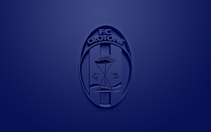 نادي كروتوني, الإبداعية شعار 3D, خلفية زرقاء, 3d شعار, الإيطالي لكرة القدم, دوري الدرجة الثانية, كروتوني, إيطاليا, الفن 3d, كرة القدم, أنيقة شعار 3d
