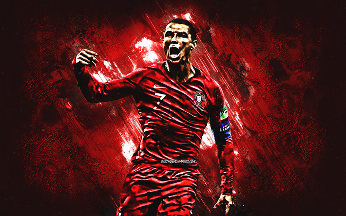 Cristiano Ronaldo, Portugal national football team, CR7, striker, red stone, 7 number, portrait, famous footballers, football, Portuguese footballers, grunge, Portugal