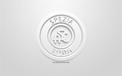 Spezia Calcio, cr&#233;atrice du logo 3D, fond blanc, 3d embl&#232;me, italien, club de football, Serie B, La Spezia, en Ligurie, en Italie, art 3d, le football, l&#39;&#233;l&#233;gant logo 3d