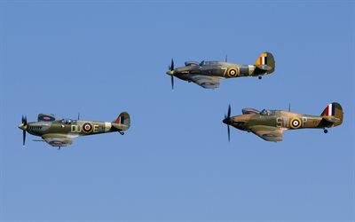 hawker hurricane, supermarine spitfire, britische jagdflugzeug, weltkrieg ii, raf, royal air force