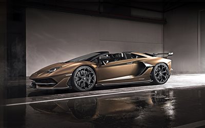 Lamborghini Aventador SVJ Roadster, 2020, brown supercar, new brown Aventador, tuning, black wheels, italian sports cars, Lamborghini
