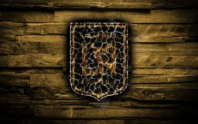 Los Angeles FC, 4k, scorched logo, MLS, brown wooden background, american football club, Western Conference, grunge, soccer, Los Angeles FC logo, fire texture, USA