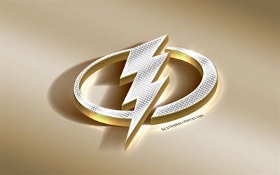 Tampa Bay Lightning, American Hockey Club, NHL, Golden Silver logo, Clearwater, Florida, USA, National Hockey League, 3d golden emblem, creative 3d art, hockey