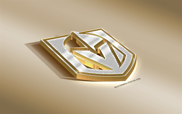 Vegas Golden Knights, American Hockey Club, NHL, Golden Silver logo, Paradise, Nevada, USA, National Hockey League, 3d golden emblem, creative 3d art, hockey