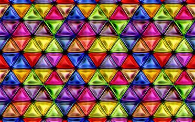 فسيفساء ملونة, 4k, العمل الفني, فسيفساء الملمس, خلفية ملونة, مجردة القوام, فسيفساء, مثلثات أنماط, مثلثات الملمس, الأشكال الهندسية, مثلثات