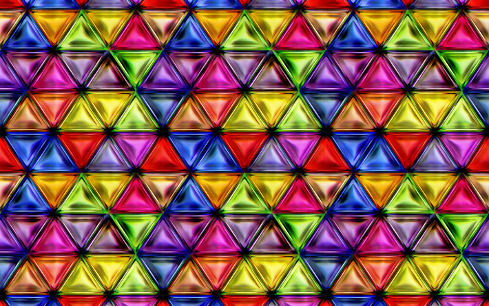 colorful mosaic, 4k, artwork, mosaic texture, colorful background, abstract textures, mosaic, triangles patterns, triangles texture, geometric shapes, triangles