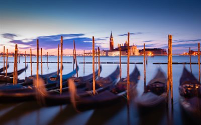 Grand Canal, Venise, St Marques Campanile, soir&#233;e, coucher du soleil, monument, Italie