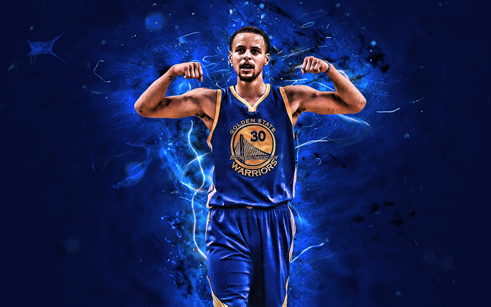 Stephen Curry, de alegr&#237;a, de Golden State Warriors, estrellas de baloncesto, la NBA, el Curry, el baloncesto, las luces de ne&#243;n, creativo