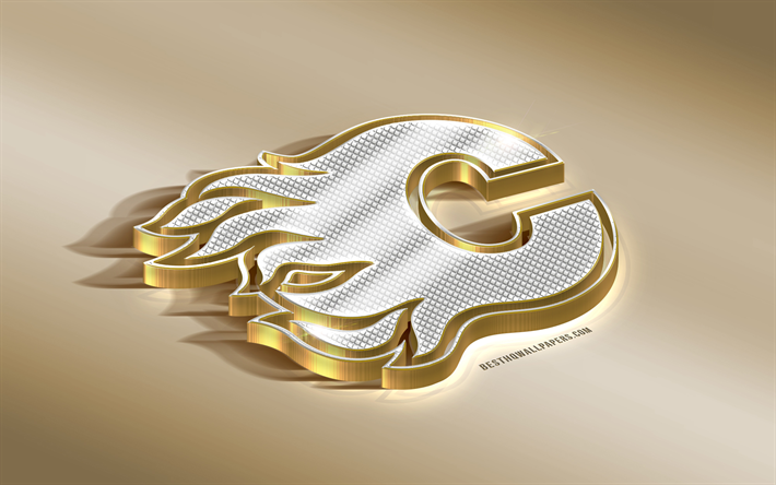 Calgary Flames, Canadian Hockey Club, NHL, Golden Silver logo, Calgary, Alberta, Canada, USA, National Hockey League, 3d golden emblem, creative 3d art, hockey